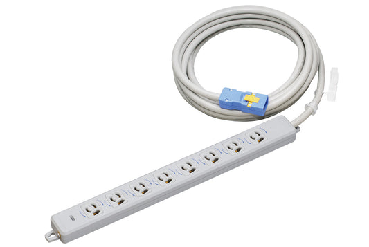 MR7908NT5｜横形OA用抜止接地タップ8個口 15A 125V ランプ、マグネット付 VCT5mハーネスプラグ付